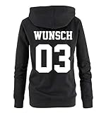 Comedy Shirts - WUNSCH - Damen Hoodie - Schwarz / Weiss Gr. S