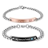 AmorFeel My Sun and Stars Moon of my life Edelstahl his und Hers Paar Armband (2)