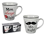 Das 2er Set Mr. Right und Mrs. always Right Kaffeebecher in Geschenkverpackung