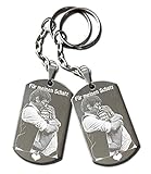 2 Partner - Schlüsselanhänger mit Foto und Wunschgravur | Anhänger mit Wunschtext| individuell und persönlich |2xDogtag/Hundemarke ca. 50x28mm | Edelstahl | graviert |Geschenk für die Freundin / den Freund | Geschenk für Mama und Papa | Verlobungsgeschenk | Geburtstagsgeschenk | Taufgeschenk | Geschenk zur Geburt