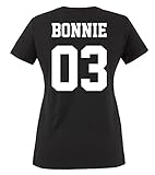 Comedy Shirts - BONNIE 03 - Damen V-Neck T-Shirt - Schwarz / Weiss Gr. S