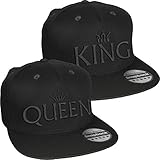 Snapback Ton-in-Ton bestickt mit Motiv Krone / KING & QUEEN in schwarzer Schrift Stickerei Partner-Cap für Sie & Ihn (KING & QUEEN)