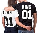 King Queen T-shirt Set für Paar JWBBU ® könig königin t-shirt Hochzeitstagsgeschenk Geburtstagsgeschenk 2 Stücke (king-S+WH-queen-S)