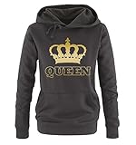 Comedy Shirts - QUEEN - KRONE II - Damen Hoodie - Schwarz / Gold Gr. S