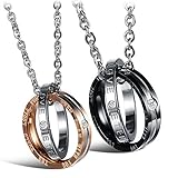 Kim Johanson Pärchen Halsketten für verliebte aus Edelstahl mit doppelten Ringen und Gravur inkl. Schmuckbeutel