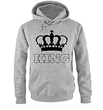 Comedy Shirts - KING - KRONE II - Herren Hoodie - Grau / Schwarz Gr. XL
