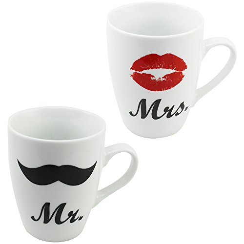 COM-FOUR® 2er Kaffeebecherset "Mr. und Mrs." für Paare, Porzellan, Geschenkset -