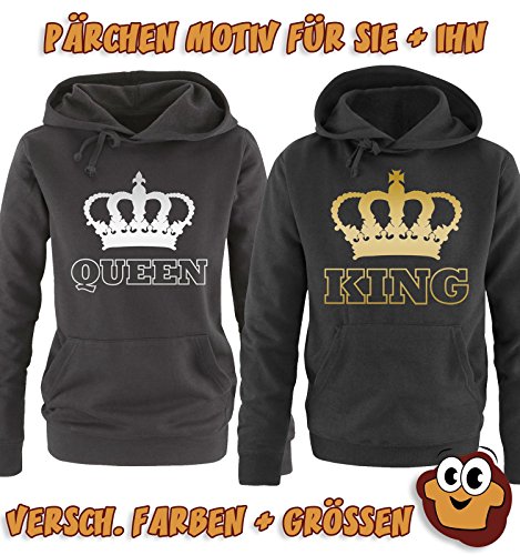 Comedy Shirts - KING - KRONE II - Herren Hoodie - Schwarz / Weiss Gr. XL -