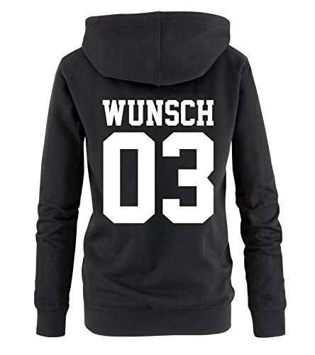 Comedy Shirts - WUNSCH - Damen Hoodie - Schwarz / Weiss Gr. M -