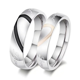 Delove Schmuck Edelstahl LOVE Herz Partnerringe Freundschaftsringe Eheringe Trauringe Verlobung Ringe Band, Schwarz Gold Silber 8 Zentimeter CR-001R -