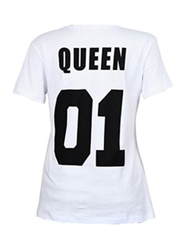 FEITONG Damen QUEEN 01 oder Herren KING 01 Drucken T-Shirt Top Bluse Paar-Hemd (S, Weiß QUEEN) - 1