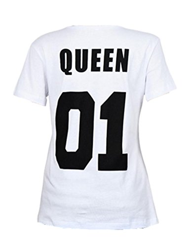 FEITONG Damen QUEEN 01 oder Herren KING 01 Drucken T-Shirt Top Bluse Paar-Hemd (S, Weiß QUEEN) -