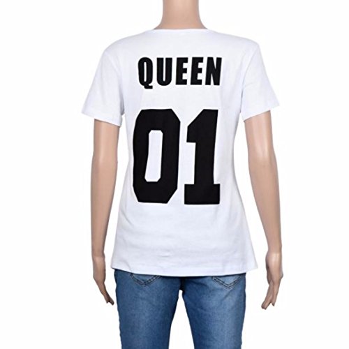 Gaobei T-Shirt f¨¹r Paar Queen P?rchen Frauen in Wei? -