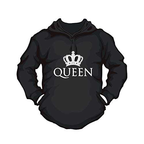 Hoodie Queen Partner Pulli Couple Shirt bedruckst mit Krone für Paare (M, schwarz) - 1