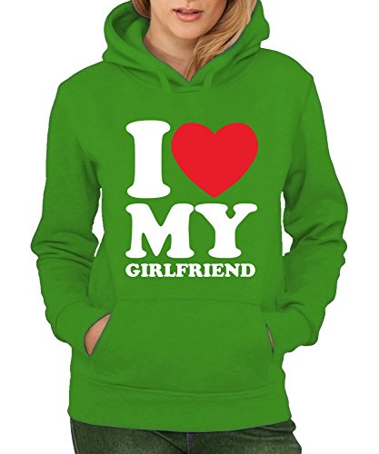 -- I love my girlfriend -- Girls Kapuzenpullover Farbe Kelly Green, Größe XL -