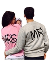 Qissy®Männer und Frauen Paar MR MRS zurück Buchstaben gedruckt Samtmantel Pullover (S, Rosa MRS+Grau MR) -
