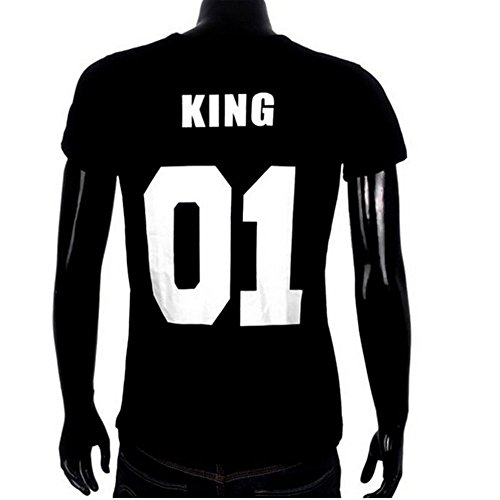 Qissy®Shirt Liebhaber "König", "Queen" Tops T-Shirt Letter Print Paar Kurzarm T-Shirt-Ausschnitt Kurzarm Bluse Masse Lässige T-Shirt (M, schwarz+weiß) -
