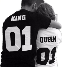 Qissy®Shirt Liebhaber "König", "Queen" Tops T-Shirt Letter Print Paar Kurzarm T-Shirt-Ausschnitt Kurzarm Bluse Masse Lässige T-Shirt (L, schwarz+weiß) -