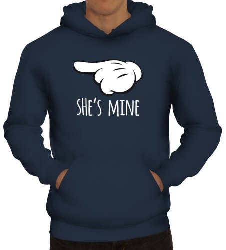 Shirtstreet24, Valentinstag - She's Mine, Kombi Herren Kapuzen Sweatshirt - Pullover Hoodie, Größe: M,Navy -