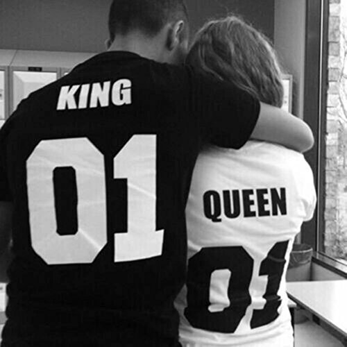 T-Shirt für Paar Queen King Motiv für Pärchen Frauen Herren in Schwarz oder Weiß -