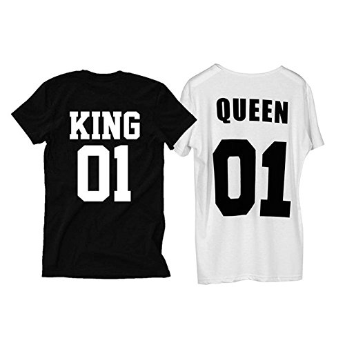 T-Shirt für Paar Queen King Motiv für Pärchen Frauen Herren Schwarz -