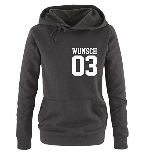 Comedy Shirts - WUNSCH - Damen Hoodie - Schwarz / Weiss Gr. S -