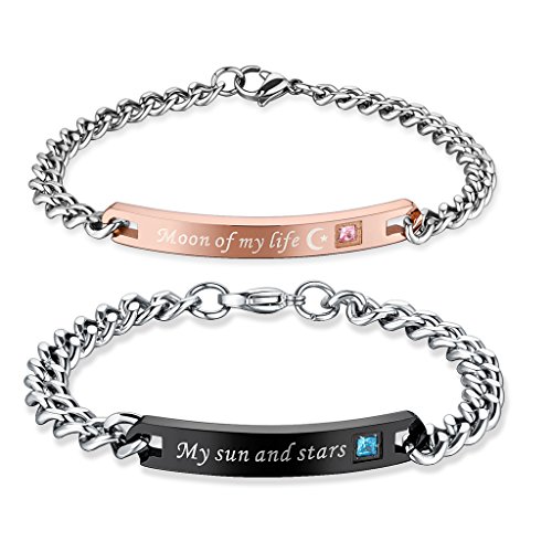 AmorFeel My Sun and Stars Moon of my life Edelstahl his und Hers Paar Armband (2) -