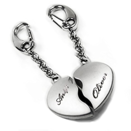 Schlüsselanhänger geteiltes Herz (Groß) mit Gravur. 2 in 1 Duo Schlüsselanhänger in Liebe und Freundschaft -