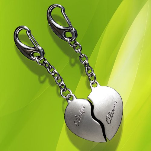 Schlüsselanhänger geteiltes Herz (Groß) mit Gravur. 2 in 1 Duo Schlüsselanhänger in Liebe und Freundschaft -
