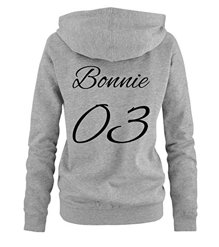 Comedy Shirts - BONNIE 03 - MOTIV - Damen Hoodie - Grau / Schwarz Gr. L -
