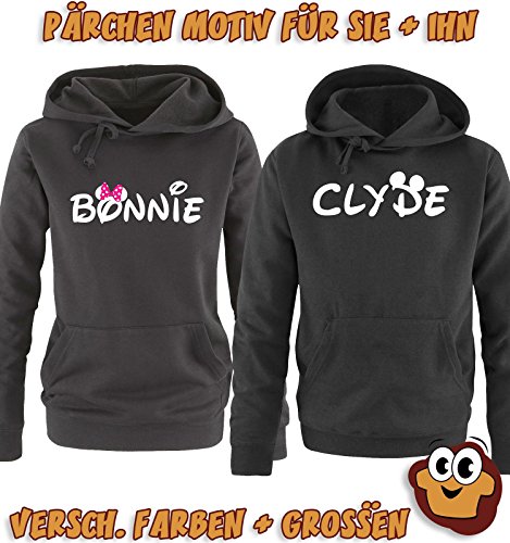 Comedy Shirts - BONNIE - Minnie - Damen Hoodie - Grau / Schwarz-Pink Gr. S -