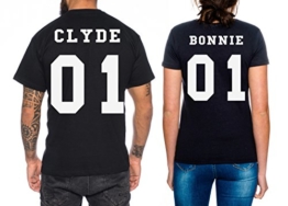 Partner Look Pärchen T-Shirt Set Bonnie Clyde für Pärchen als Geschenk in versch. Farben S-4XL, Farbe:Schwarz;Größe:Damen Gr. M + Herren Gr. L -