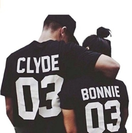 Qissy®Liebhaber Hemd "CLYDE BONNIE 03" Neck T-Shirt Letter Print Beiläufige Paare in der Bulk-Blusen-Oberseiten -T-Shirt (S, Schwarz) -