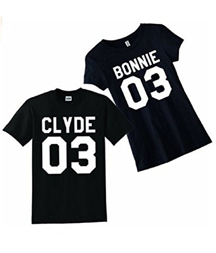 Qissy®Liebhaber Hemd "CLYDE BONNIE 03" Neck T-Shirt Letter Print Beiläufige Paare in der Bulk-Blusen-Oberseiten -T-Shirt (L, Schwarz) -