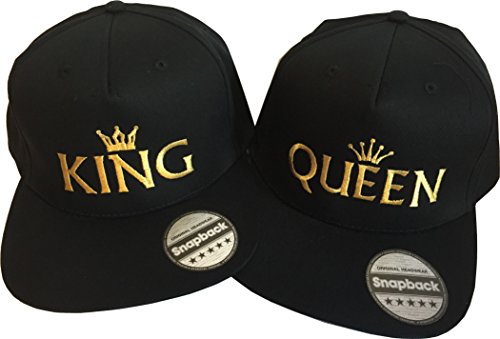 Snapback bestickt mit Motiv Krone / KING / QUEEN in goldener Schrift Stickerei Partner-Cap für Sie & Ihn (QUEEN & KING) -