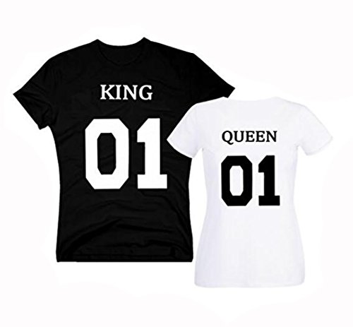 King Queen T-shirt Set für Paar JWBBU ® könig königin t-shirt Hochzeitstagsgeschenk Geburtstagsgeschenk 2 Stücke (king-S+WH-queen-S) -