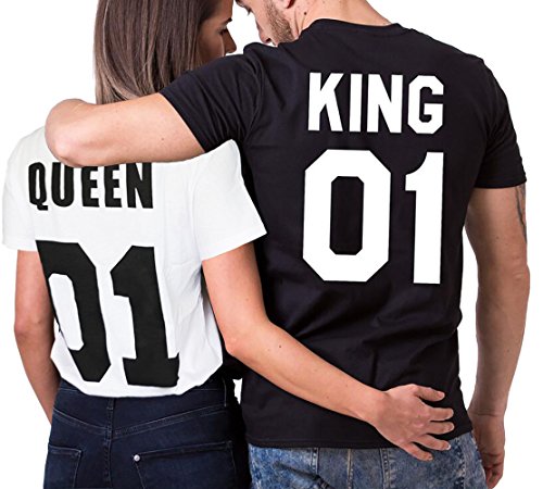 King Queen T-shirt Set für Paar JWBBU ® könig königin t-shirt Hochzeitstagsgeschenk Geburtstagsgeschenk 2 Stücke (king-S+WH-queen-S) -